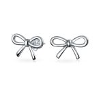 Simple Dainty Ribbon Bow Stud Earrings Rose Gold Plated .925 Sterling Silver