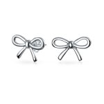 Simple Dainty Ribbon Bow Stud Earrings Rose Gold Plated .925 Sterling Silver