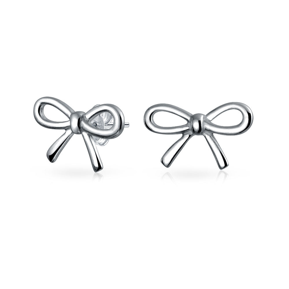 sterling-silver-ribbon-bow-stud_appl-n12523r-az_1 Simple Dainty Ribbon Bow Stud Earrings Rose Gold Plated .925 Sterling Silver - Image 1