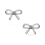 Simple Dainty Ribbon Bow Stud Earrings Rose Gold Plated .925 Sterling Silver - Image 3