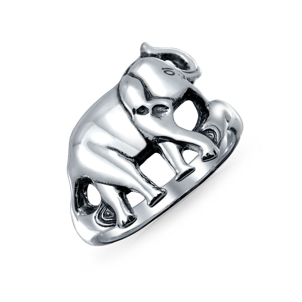 sterling-silver-ring-lucky-elephant_sstr-r6640_1_1 Good Luck Trunk Up Zoo Animal Elephant Ring .925 Sterling Silver - Image 1