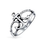 Nautical Sailor Boat Rope Anchor Ring Band Oxidized .925 Sterling Silver