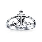 Nautical Sailor Boat Rope Anchor Ring Band Oxidized .925 Sterling Silver - Image 2
