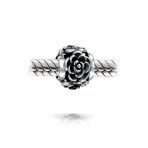 Flower Garden Black Rose Charm Bead in Oxidized Sterling Silver for Bracelets - Image 2