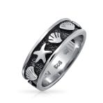 Sea Life Black Starfish Clam Shell Band Ring 925 Sterling Silver 5MM - Image 2