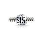 Set of 2 SIS and Heart Flower Filigree Round Bouquet Barrel Charm Bead Silver - Image 3