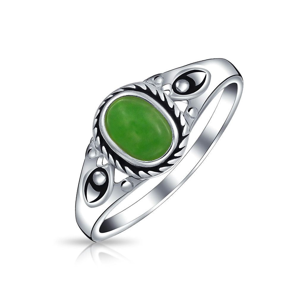 sterling-silver-small-jade-ring_wj-swr4310-08d-7_1 Petite Cabochon Boho Silver Ring Green Jade and Filigree Band August Birthstone - Image 1