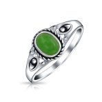 Petite Cabochon Boho Silver Ring Green Jade and Filigree Band August Birthstone - Image 7