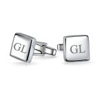 Monogram Initial Geometric Solid Square Sterling Silver Shirt Cufflinks Gift - Image 2