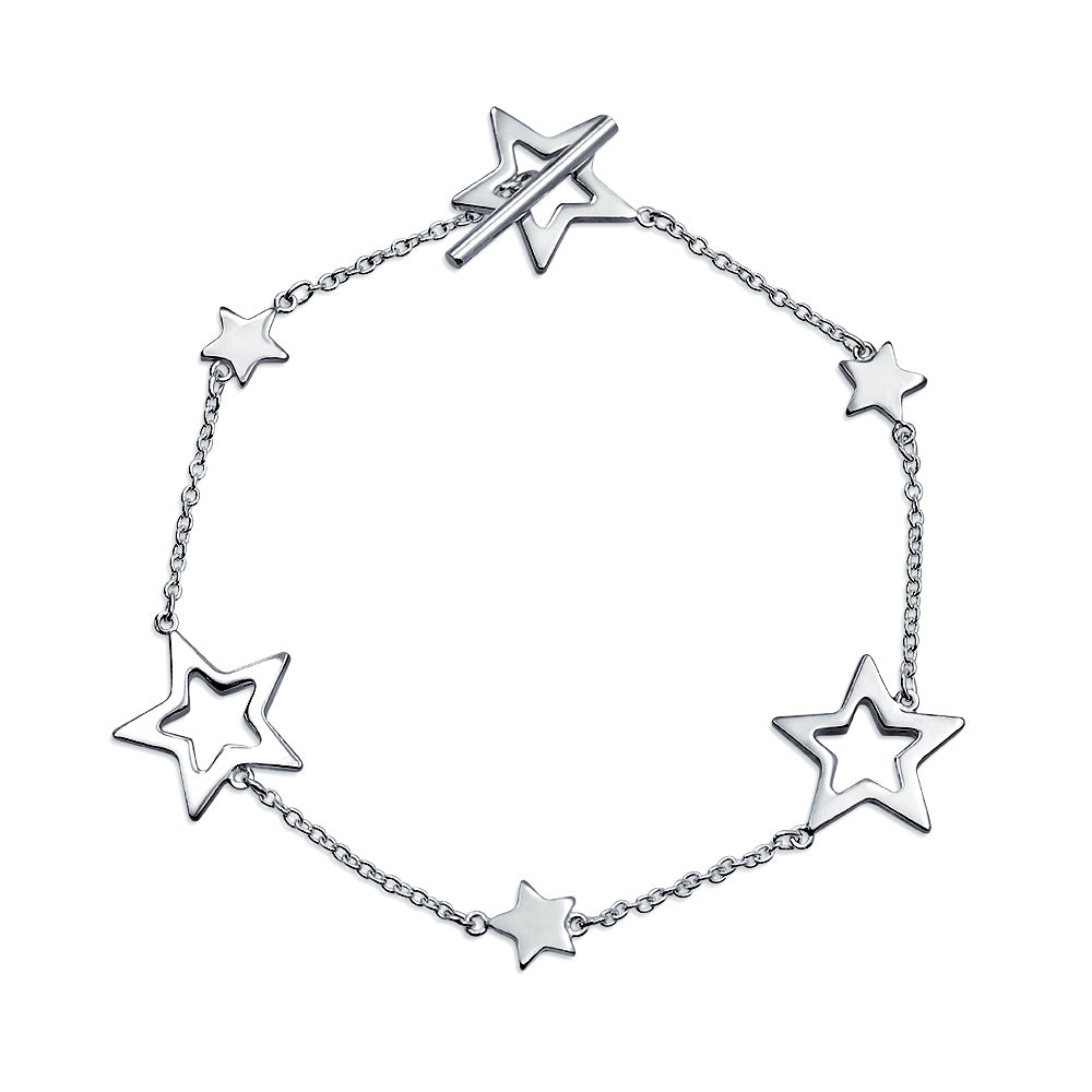 sterling-silver-star-toggle-bracelet_cl-b6_1 Celestial Chain Link Bracelet with Stars Sterling Silver Patriotic USA Design - Image 1