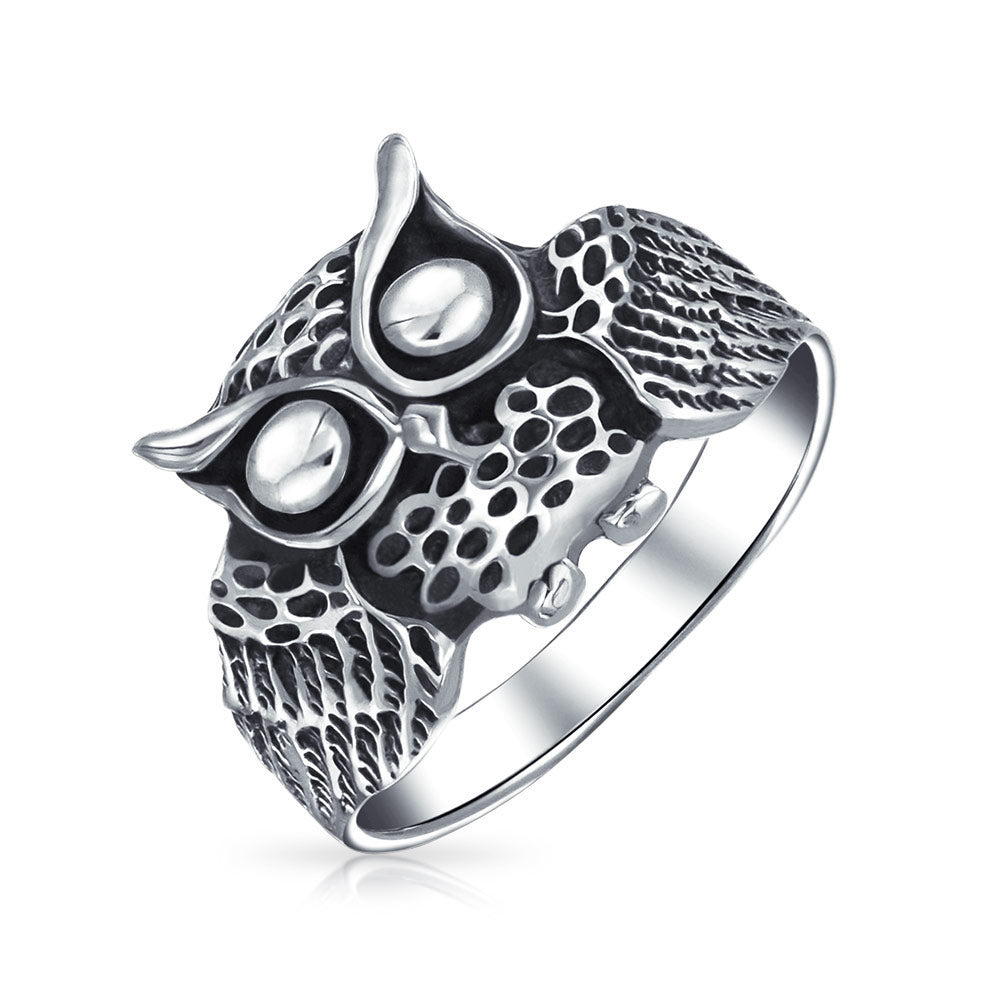 sterling-silver-statement-owl-ring_sstr-r6647_1 Silver Ring: Wise Bird Night Owl Band Oxidized Sterling Sterling - Image 1