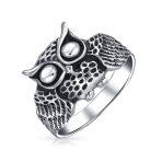 Silver Ring: Wise Bird Night Owl Band Oxidized Sterling Sterling - Image 5