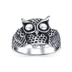 Silver Ring: Wise Bird Night Owl Band Oxidized Sterling Sterling - Image 6