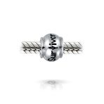 Set of 2 Ribbon Breast Cancer Survivor Message Dangle Charm Bead Silver - Image 3