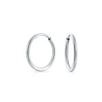 Thin Minimalist Hoop Huggie Earrings Sterling Silver Various Sizes