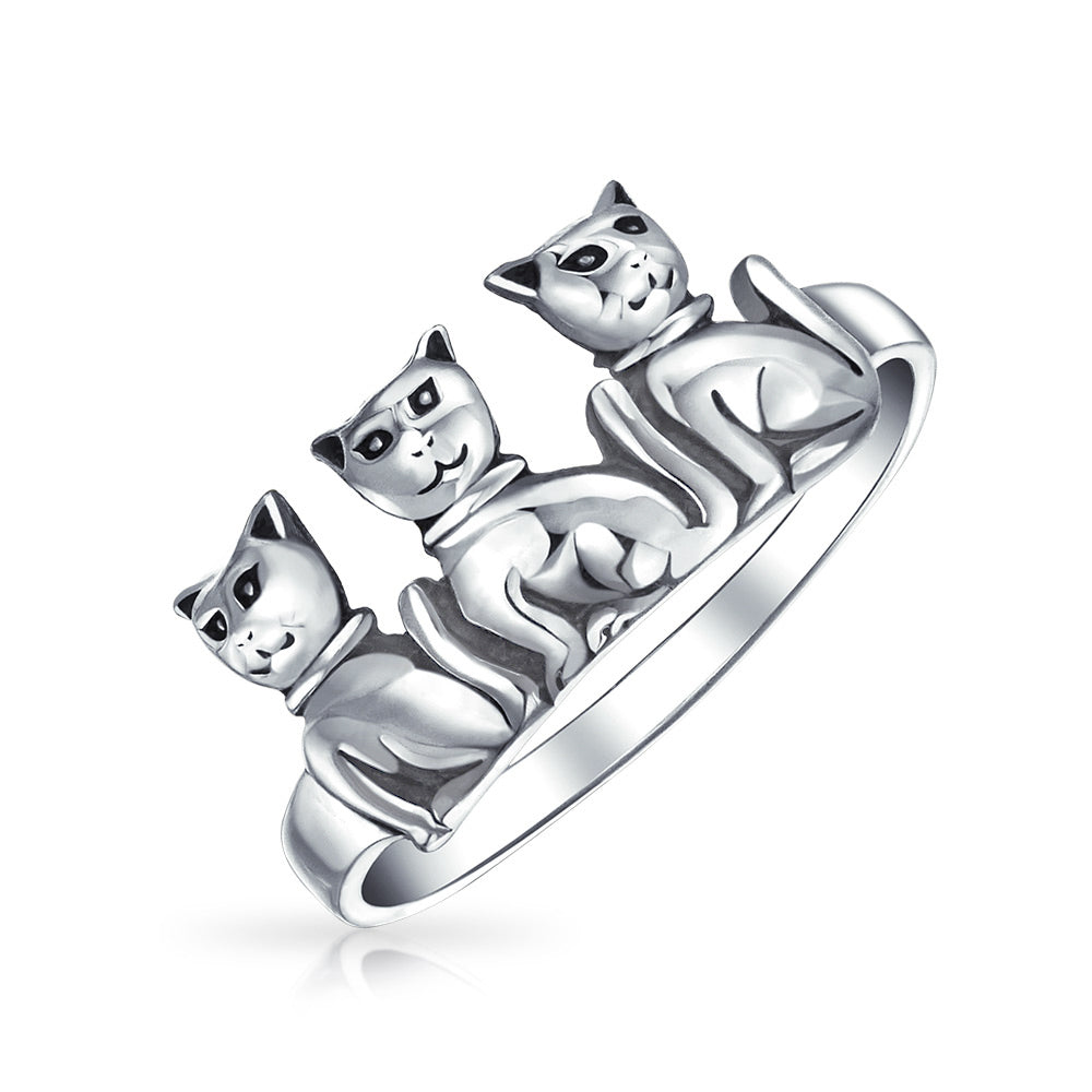 sterling-silver-triple-cat-ring_sstr-r66531 BFF Friendship Kitten Cat Band Silver Ring for Best Friends - Image 1