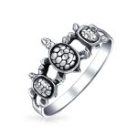 Nautical Hawaii BFF Friendship Three Best Friends Family Sea Turtle Ring Band .925 Sterling Silver