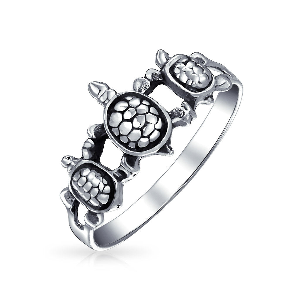 sterling-silver-turtle-animal-ring_sstr-r6651_1 Nautical Hawaii BFF Friendship Three Best Friends Family Sea Turtle Ring Band .925 Sterling Silver - Image 1