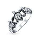 Nautical Hawaii BFF Friendship Three Best Friends Family Sea Turtle Ring Band .925 Sterling Silver - Image 2