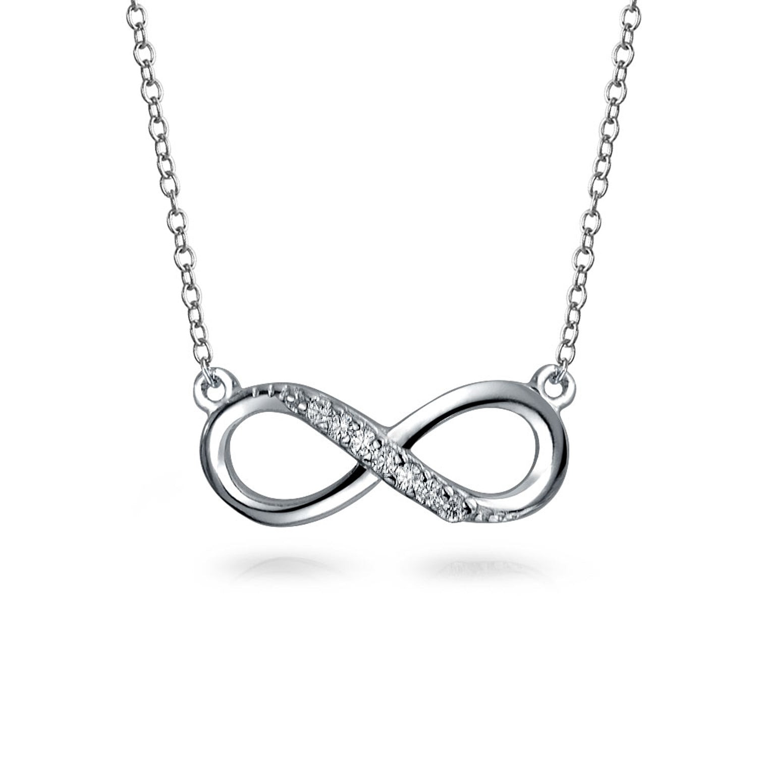 sterling-small-infinity-cz-necklace_pfs-55-0585-az_1 Romantic Forever Love Knot Symbol Sideways Infinity Pendant Necklace Sterling Silver - Image 1