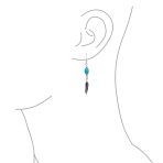 Southwestern Style Turquoise Bead & Feather Leaf Dangle Earrings Oxidized .925 Sterling Silver Lever back - Image 3
