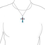 Blue Turquoise & Red Heart Religious Cross Necklace Pendant .925 Sterling Silver - Image 5
