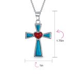 Blue Turquoise & Red Heart Religious Cross Necklace Pendant .925 Sterling Silver - Image 7