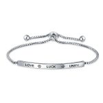 BFF Love Luck Unity Inspirational Words Bolo Bracelet .925 Sterling Silver Adjustable