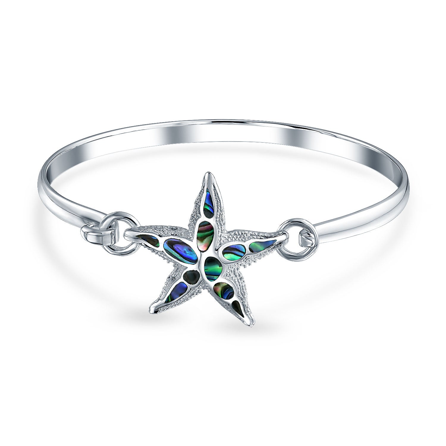 sterling_silver_bracelet_starfish_eam-b5352-az_1 Nautical Sea Life Iridescent Abalone Shell Starfish Bangle Bracelet .925 Sterling Silver - Image 1