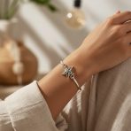 Nautical Sea Life Iridescent Abalone Shell Starfish Bangle Bracelet .925 Sterling Silver - Image 3