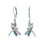 Dainty Butterfly Dragonfly Firefly Gemstone Inlaid Dangle Earrings Silver