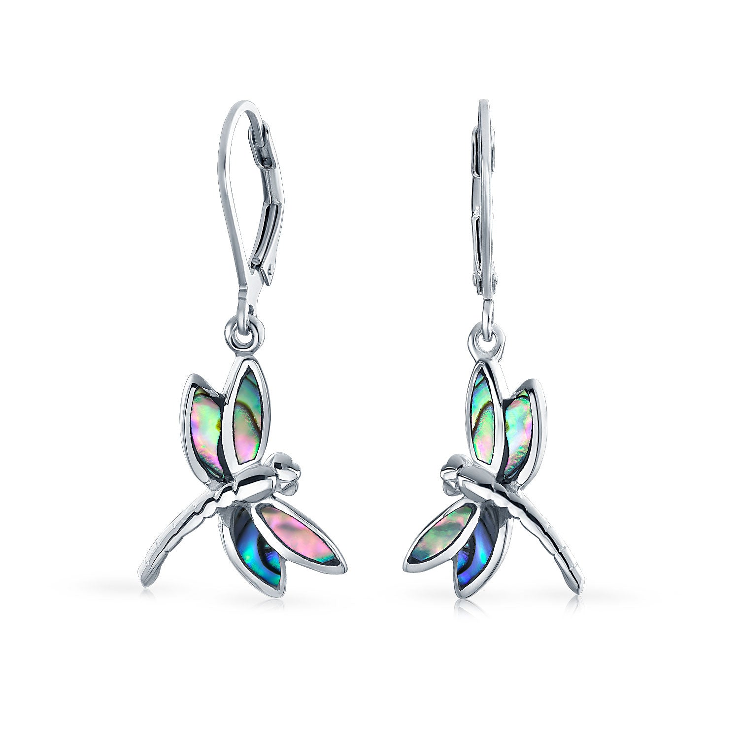 sterling_silver_earrings_dragonfly_eam-er511-az_1 Dainty Butterfly Dragonfly Firefly Gemstone Inlaid Dangle Earrings Silver - Image 1