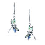 Dainty Butterfly Dragonfly Firefly Gemstone Inlaid Dangle Earrings Silver - Image 3