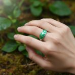 Nature Leaf Green Created Opal Leaf Band Ring .925 Sterling Silver - Image 2