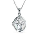 Abalone Oval Family Tree Of Life Locket Photos Pendant Necklace .925 Sterling Silver - Image 2