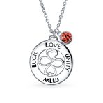 Love Luck Unity Inspirational Words Heart Infinity Clover Pendant Necklace .925 Sterling Silver