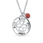 Love Luck Unity Inspirational Words Heart Infinity Clover Pendant Necklace .925 Sterling Silver