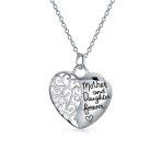 Inspirational Words Heart Shape Mother Daughter Forever Pendant Necklace .925 Sterling Silver