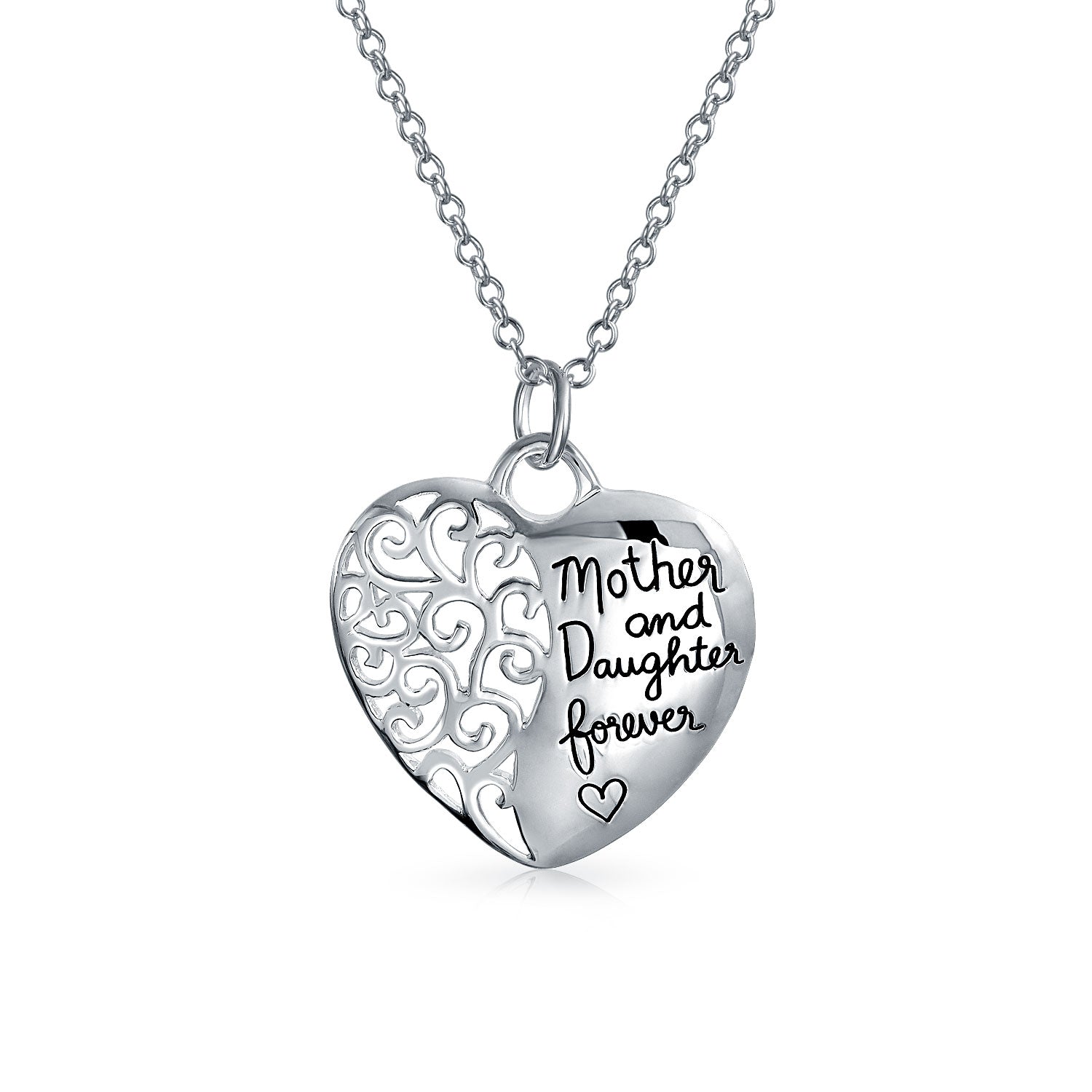 sterling_silver_pendant_neckalce_grw-np-40840x-az_1 Inspirational Words Heart Shape Mother Daughter Forever Pendant Necklace .925 Sterling Silver - Image 1