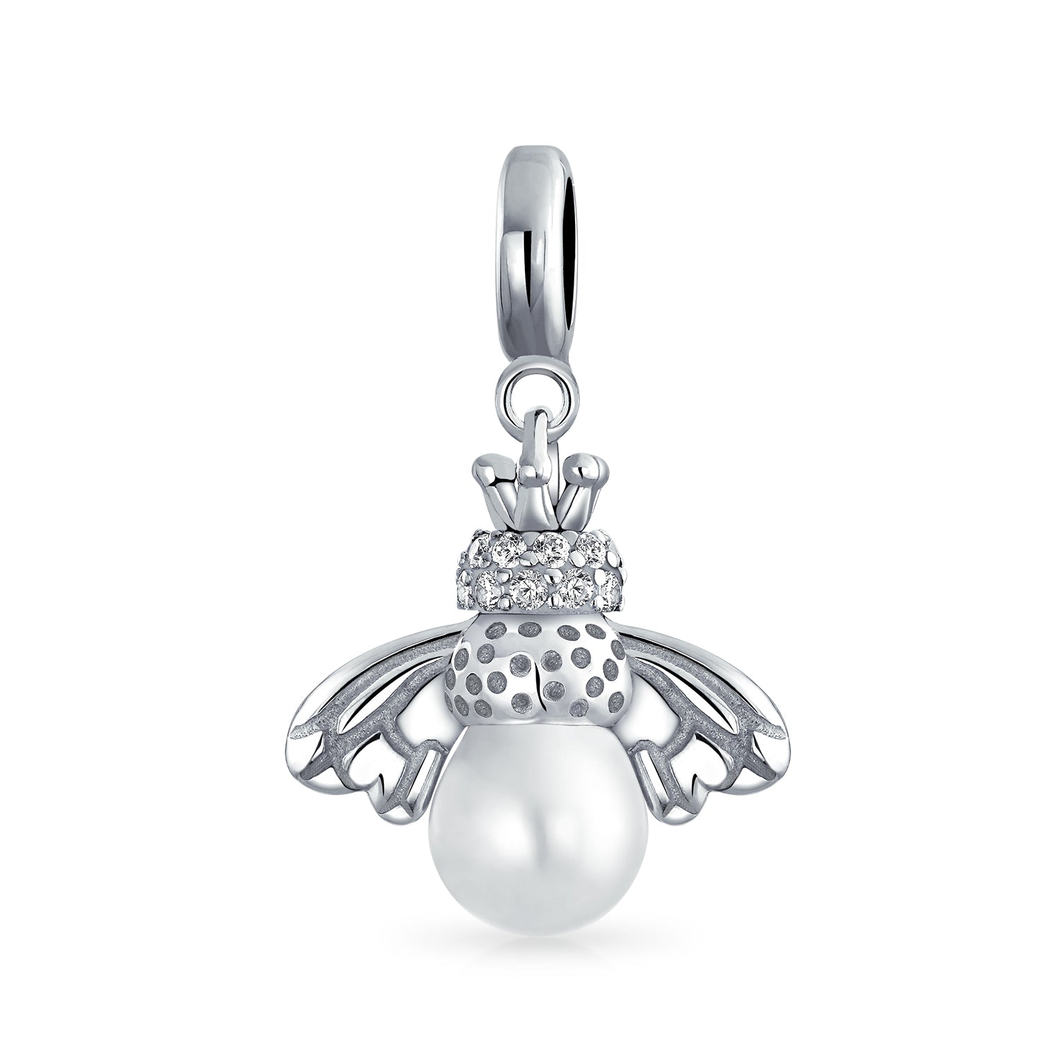 sterling_silver_queen_bee_charm_hsd-578-d-az_1_1 Garden Insect Pearl Queen Bee Dangle Charm Bead for Mom Sterling Silver Bracelet - Image 1