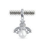 Garden Insect Pearl Queen Bee Dangle Charm Bead for Mom Sterling Silver Bracelet - Image 2