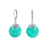 Set of 2 Filigree Lever Back Gemstones Turquoise & Jade Disc Dangle Earrings - Image 6