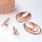 Crystal Boho Style Large Hoop Huggie Earrings Rose Silver Tone Stainless Steel - Image 4