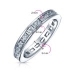 Simple Channel Princess Cut CZ Stackable Wedding Band Ring Sterling Silver 2MM - Image 4