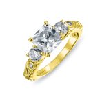 Art Deco Style 3CTW CZ Three Stone Past Present Future Engagement Ring Set Gold Plated Sterling Silver - Image 8