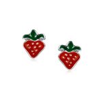 Set of 2 Small Summer Fruit Red Strawberry Cherry Stud Earrings Sterling Silver - Image 5