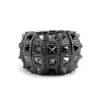 Black Grey Goth Biker Stretch Bracelet Wide Cuff Punk Rock - Image 3