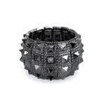 Black Grey Goth Biker Stretch Bracelet Wide Cuff Punk Rock