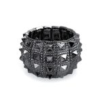 Black Grey Goth Biker Stretch Bracelet Wide Cuff Punk Rock