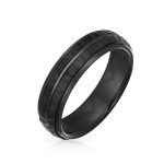 Stripe Grooved Titanium Wedding Band Ring - Black Matte Hammered Comfort Fit
